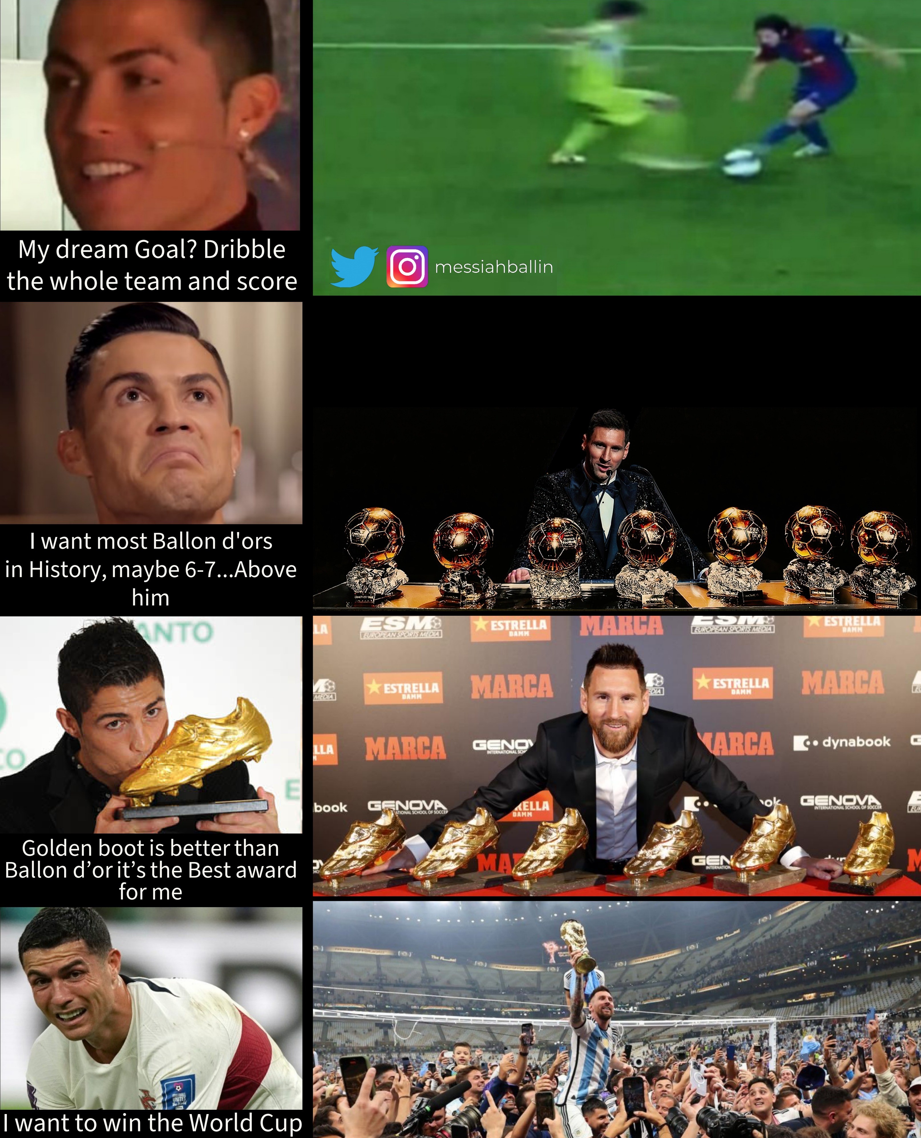 Messi 🐐 vs 🐐 Ronaldo Hoje '21:00 11 Bolas de Ouro 10 Botas de Ouro 9  Champions League JOGO DO ANO 🔥 LOJA VENCEDORES 🏆 📍Ingombotas…