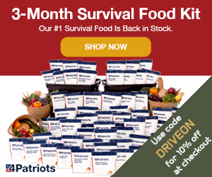 As veterans, we know the importance of preparing for the worst-case scenarios. @4PatriotsLLC has survival food kits that are great for the unexpected or for a camping or hunting trip.

Use discount code DRIVEON at checkout at 4patriots.com for 10% off

#SurvivalFoodKits