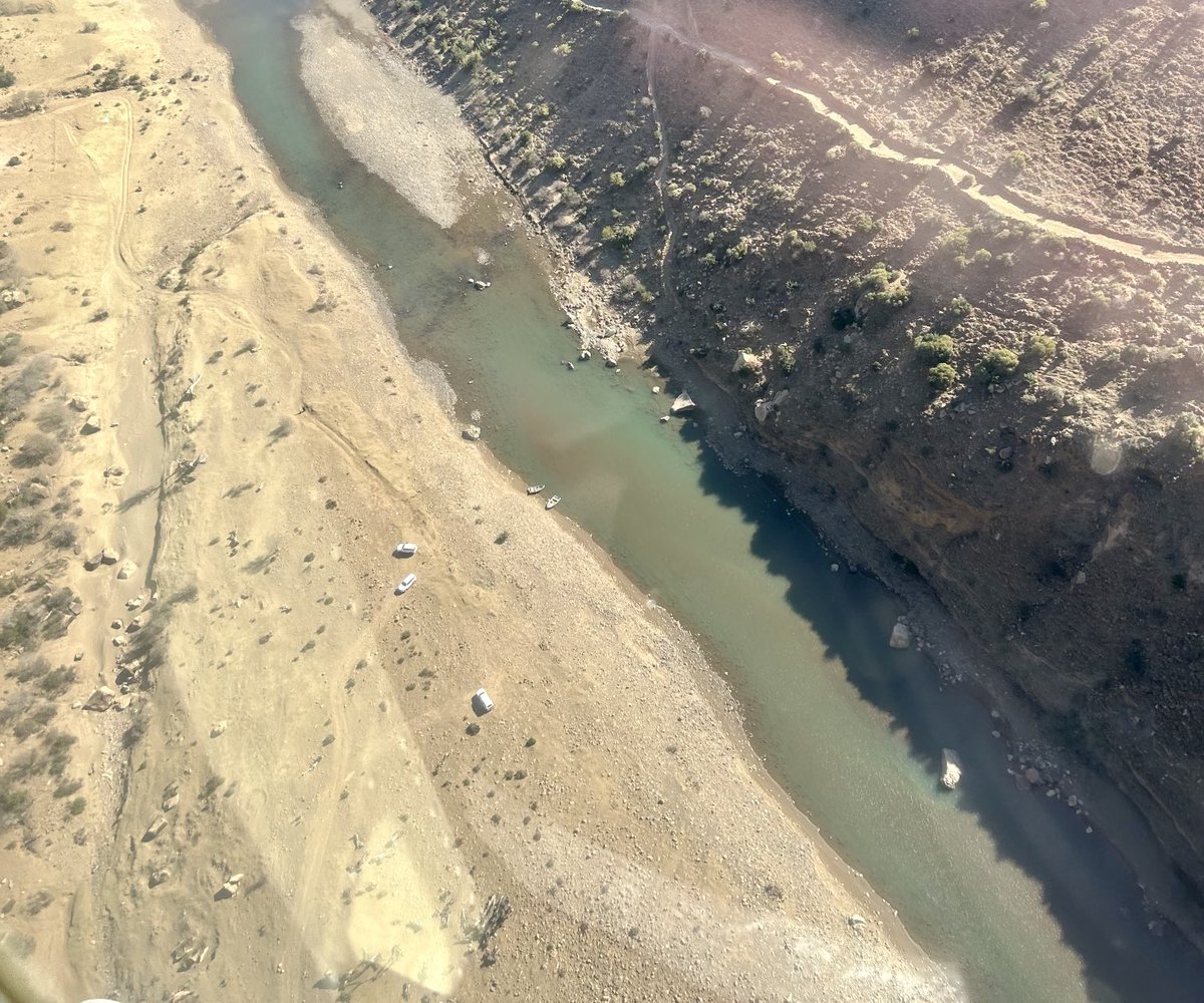 View from helicopter— those white dots are ⁦@PIH⁩ cars that brought staff to the river after driving hours to row across and then walk UP a mountain to deliver health care at a rural clinic in beautiful Lesotho. ⁦@PIH⁩ Lesotho team is extraordinary!