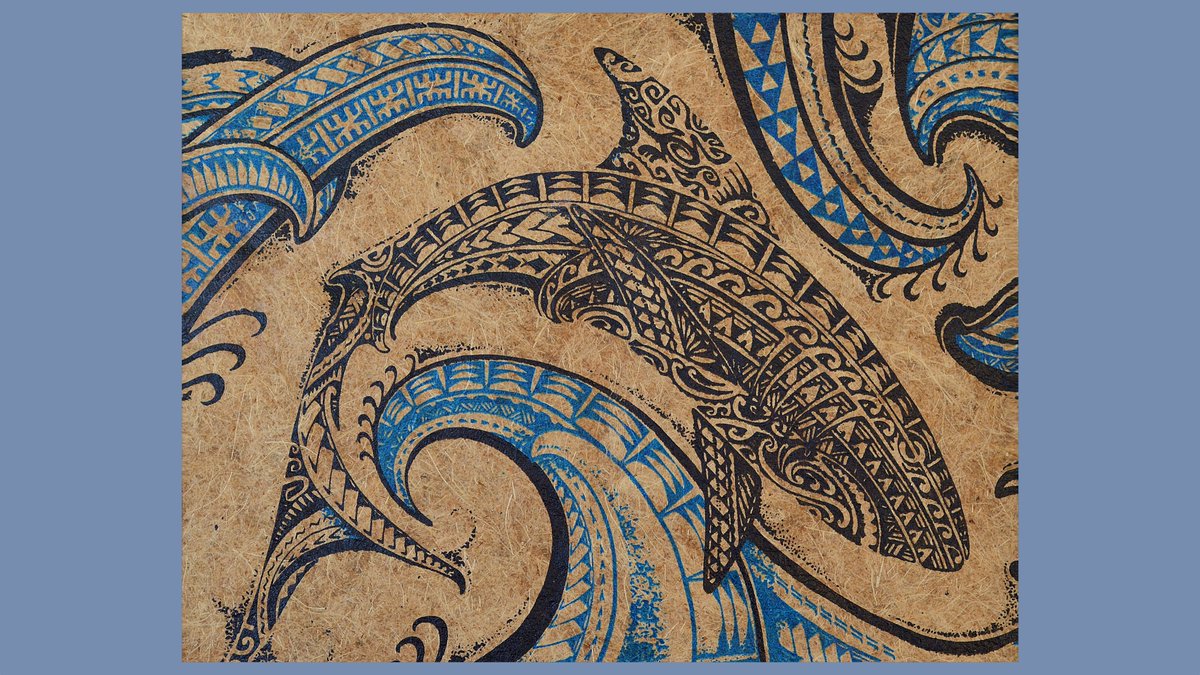 🦈 W O N ' T   B I T E
🍌 Art print on handmade banana fiber paper ...
🇫🇲 ... from Green Banana Paper, #Kosrae, #Micronesia.
🇲🇭 Design by John Alefaio, tattoo artist, #Marshalls.
#⃣ #shark, #FederatedStatesOfMicronesia, #FSM #RepublicOfTheMarshallIslands