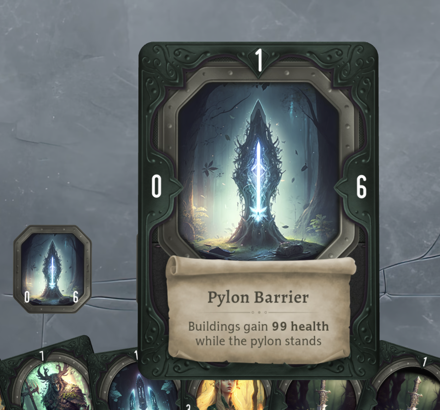 summonersio's tweet photo. Having fun with building card design – Pylons grant all other buildings 99 health until they are destroyed! https://t.co/uPXvznsX2b