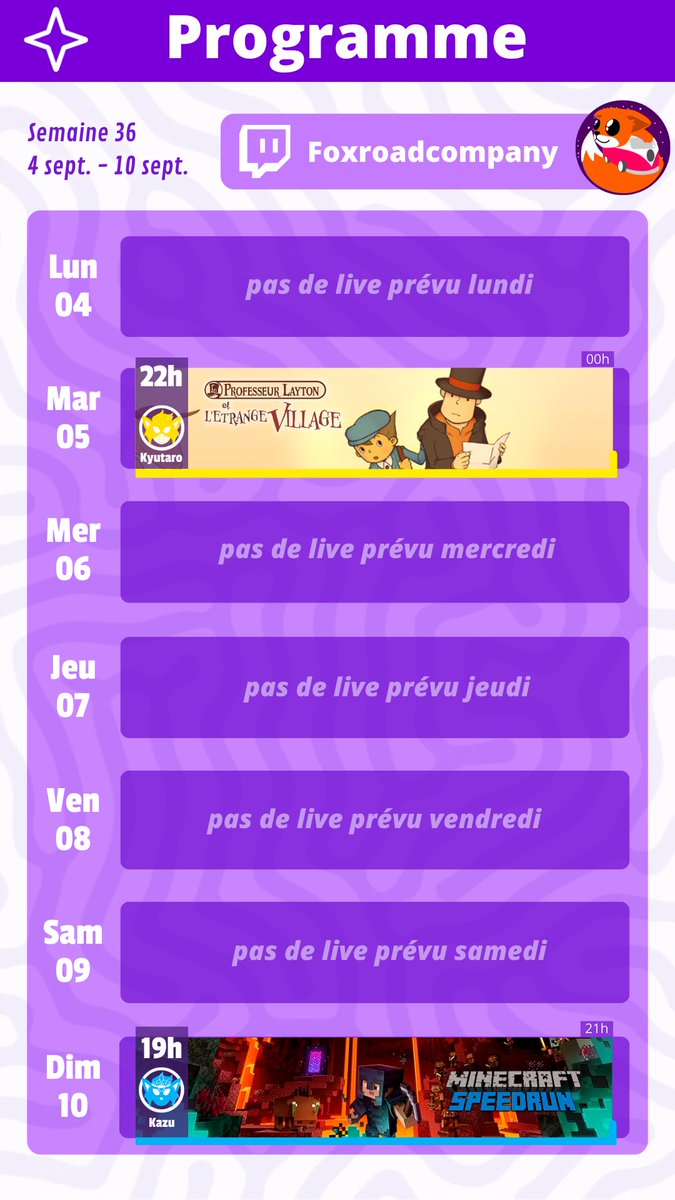 FoxRoadC's tweet photo. Petit planning mais toujours aussi fun 

https://t.co/um3wfu2ajc https://t.co/4lVRyA5aQ6