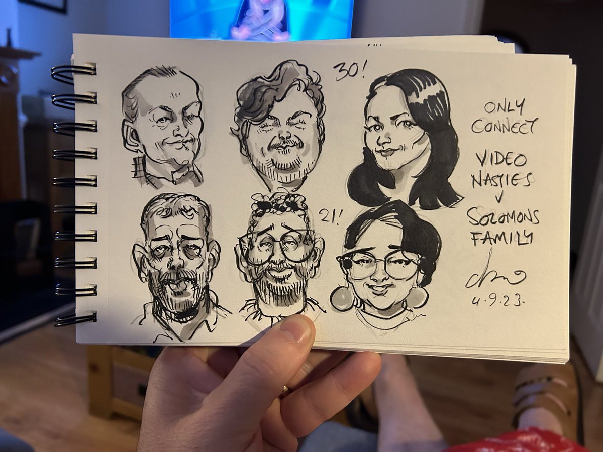 Well done Video Nasties! Great #OnlyConnect  score against Solomons Family! #quizzymondays #bbcquiznight #caricature #livedrawing @VictoriaCoren