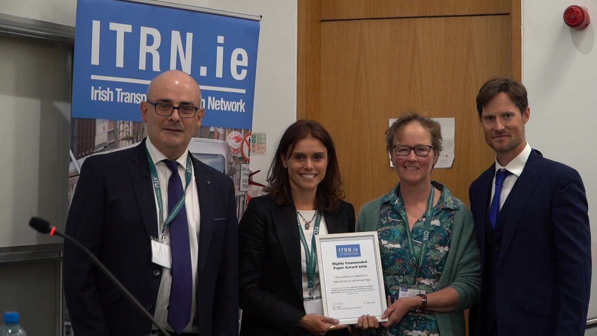 itrn_ie's tweet photo. In addition to Fogarty et al's #ITRN2023 Best Paper Award, Highly Commended Awards were given to Michelle Ball, John O'Callaghan who was supervised by @itrn_ie Vice Chair @BrianMcCann05 and to @AmayaVP &amp; Helen McHenry. All great papers in the area of sustainable travel. https://t.co/oH8XKgEujb