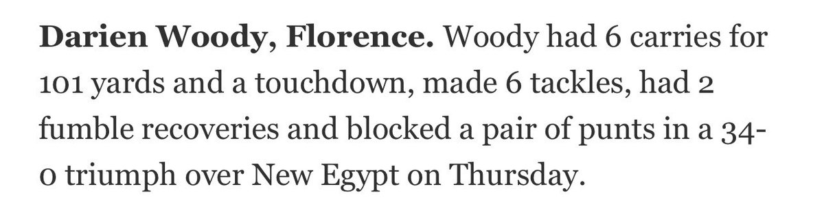 Big week 1 for <a href="/WoodyDarien/">Darien Woody</a> <a href="/JFriedman57/">Josh Friedman</a> <a href="/FTSD_football/">Florence Football</a>