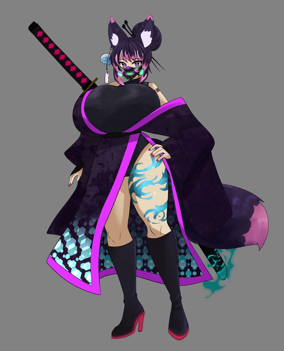 Impyimpy9's tweet photo. A comm from @precieuxbby ! How does a cyberpunk research lab get funding for testing genetically engineered super soldiers? By promising the CEO to give them fox ears and tails!

Meet Tsubaki! My dumb desires for cute animal features and cyberpunk settings never ends... https://t.co/GpShShwvwa