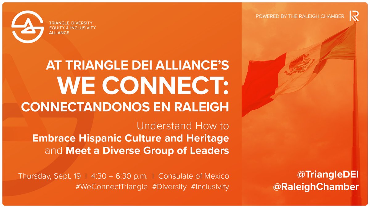 raleighchamber's tweet photo. Learn from leaders at @centrohispanoNC, @wayneccnc, #PinamConstruction, and @RaleighGov on why embracing Hispanic Cultures and Heritages leads to business success and how to create strategies for inclusion at #WeConnectTriangle on Sept. 19!
https://t.co/MxzSM8WtR6 https://t.co/noTu3QLuhK