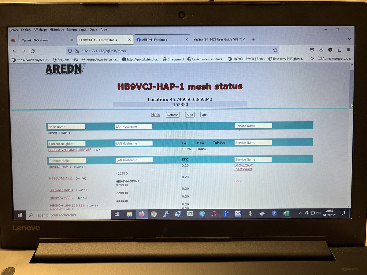hb9vcj's tweet photo. #AREDN With the help of Alex #HB9FND and Beat #HB9IIV, I was finally able to make my first AREDN call this evening.
Guys, tnx for your patience 😜
#hamradio #radioamateur #voip #emcom #emcomm #notfunk #hamspirit #yealink #mikrotik https://t.co/XgsMVxptxL