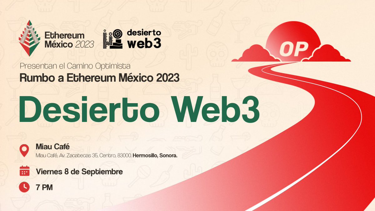 Estamos en el road to ethereum 😎 Desierto Web3 será una de las comunidades oficiales en formar parte. No se pierdan la oportunidad de asistir. <a href="/ethereum_mx/">ETHMéxico</a> Grupo oficial: t.me/+i5X0RxavotJhO…