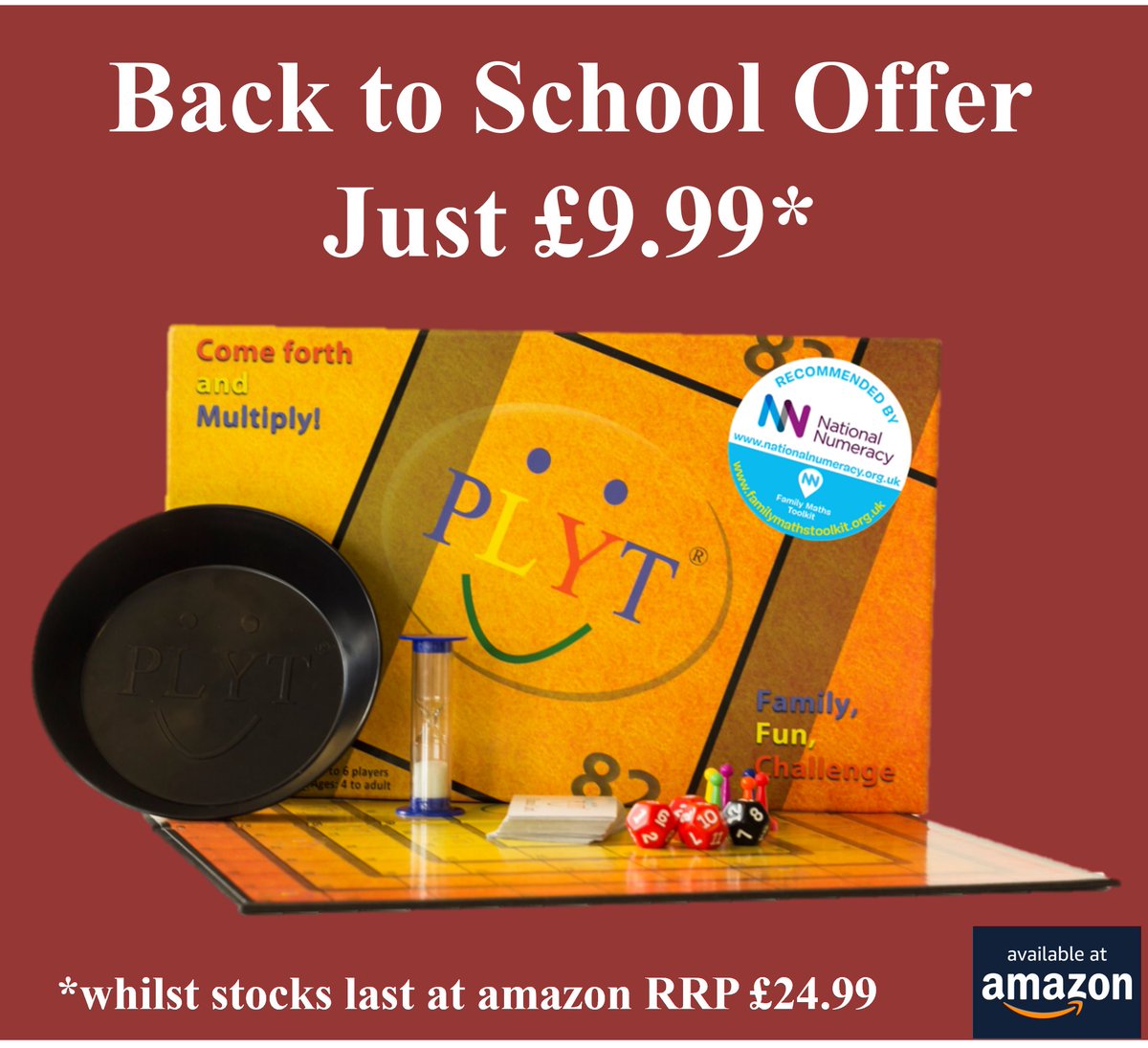Want to help your child improve their maths at the start of the new year?  Playing #PLYT has been proven to improve maths &amp; kids love playing.🎲
Special Back to School price just £9.99 at Amazon amzn.to/45A6gUB 
#boardgames #maths #learningthroughplay #backtoschool