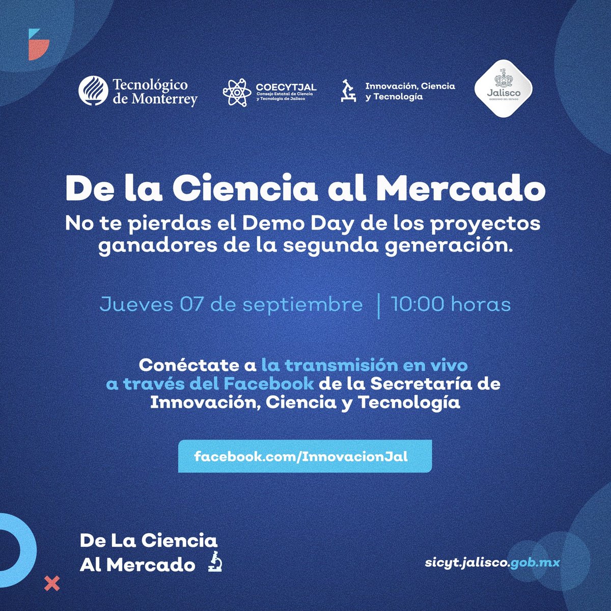 emprendtec's tweet photo. ¡Acompáñanos en la transmisión del Demo Day de la segunda generación del programa “De la Ciencia al Mercado”!

Sigue la transmisión el próximo 7 de septiembre a las 10 am desde https://t.co/Ccno8nBPyG https://t.co/5LjpFHwrtV