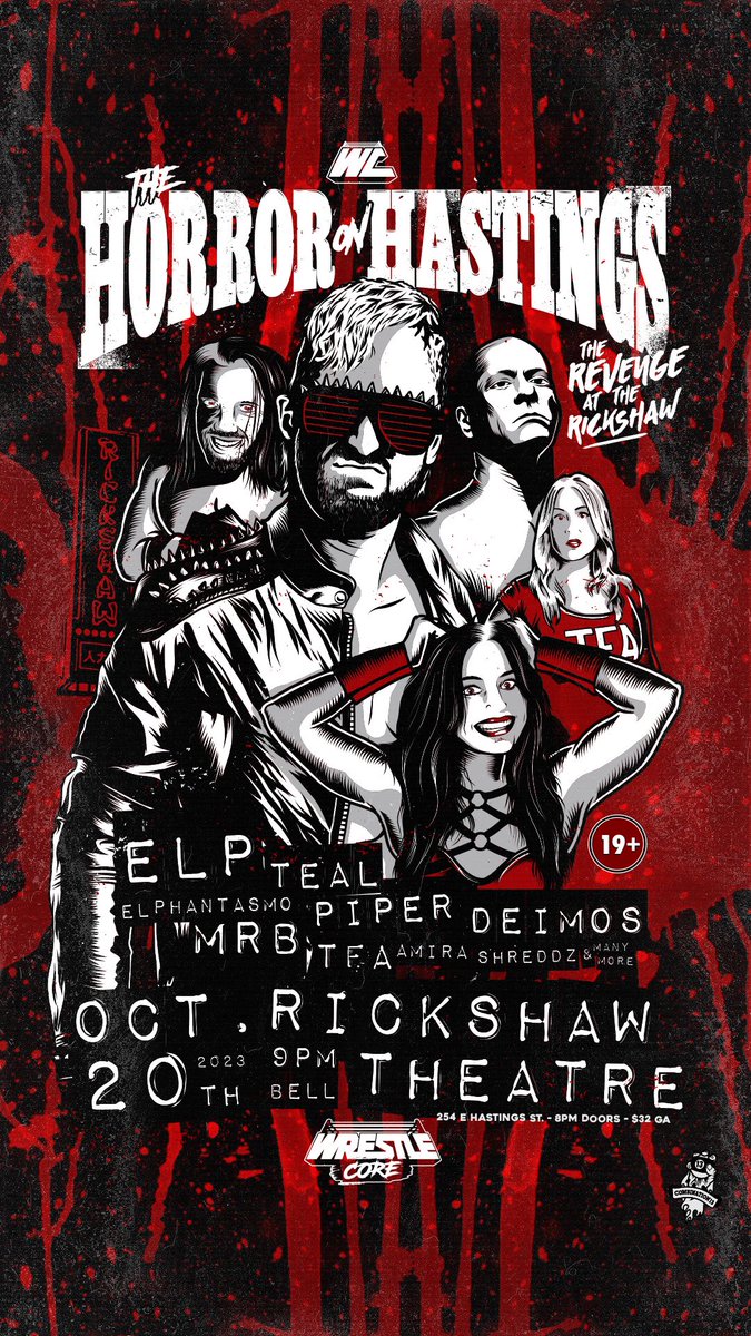 WrestleCore (@wrestlecorerld) on Twitter photo The most gruesome horror wrestling show returns to the <a href="/RickshawTheatre/">Rickshaw Theatre</a> Oct 20th. GA tix on EB
F/ <a href="/elpwrestling/">ELP</a> <a href="/arielteal/">Teal Piper</a> <a href="/RealDeimos/">Deimos</a> <a href="/GodsGiftMRB/">Michael Richard Blais</a> @TFAwrestling <a href="/VillainTaraZep/">♦️ VILE VILLAIN TARA ZEP ♦️</a> <a href="/amiraiswrestler/">AMIRA 🐿️ | アミラ</a> <a href="/Evan_Rivers_/">Evan Rivers ⭐️ エバン • リバース</a> <a href="/JoeKingReferee/">Joe King</a> & more!
Art <a href="/combination13/">COMBINATION13</a>
#wrestlecore #horror The most gruesome horror wrestling show returns to the <a href="/RickshawTheatre/">Rickshaw Theatre</a> Oct 20th. GA tix on EB
F/ <a href="/elpwrestling/">ELP</a> <a href="/arielteal/">Teal Piper</a> <a href="/RealDeimos/">Deimos</a> <a href="/GodsGiftMRB/">Michael Richard Blais</a> @TFAwrestling <a href="/VillainTaraZep/">♦️ VILE VILLAIN TARA ZEP ♦️</a> <a href="/amiraiswrestler/">AMIRA 🐿️ | アミラ</a> <a href="/Evan_Rivers_/">Evan Rivers ⭐️ エバン • リバース</a> <a href="/JoeKingReferee/">Joe King</a> & more!
Art <a href="/combination13/">COMBINATION13</a>
#wrestlecore #horror