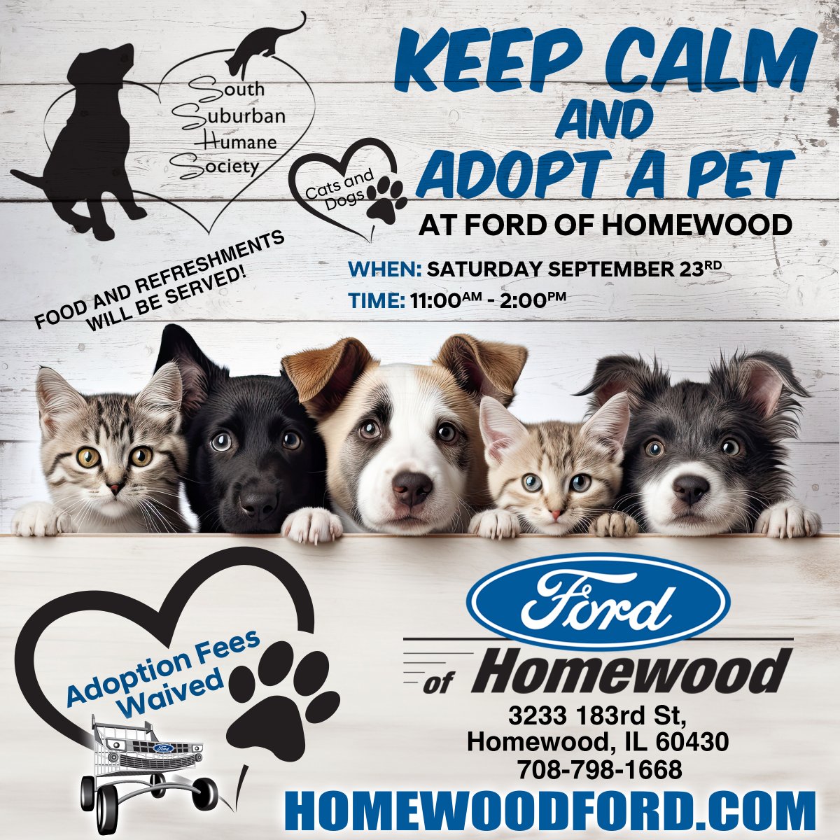 SSHSpets's tweet photo. We are so excited to partner with Ford of Homewood for an adoption event on Saturday, September 23rd! From 11 a.m. to 2 p.m., come out to Homewood Ford if you are looking to adopt a pet. Adoption fees will be waived! https://t.co/VaiSPUqnLJ