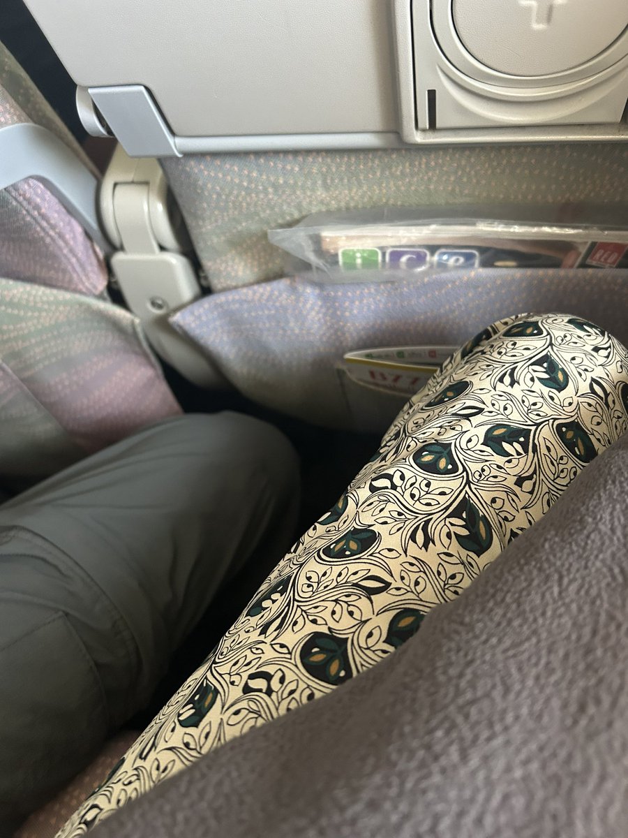 KMacklon's tweet photo. Classic example of manspreading on a recent flight. Why do men have to invade a space they didn’t pay for!? 😫 I’m the one in the patterned trousers. Happens way to often. https://t.co/mAYAvOZfJJ