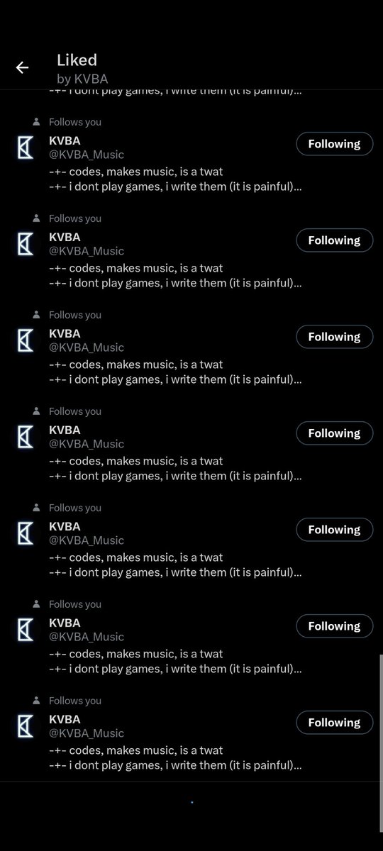 buzzysin's tweet photo. My Twitter/X broke in the most hilarious way just now @KVBA_Music (for some reason you got duped several times, I think lazy loading fkd up) https://t.co/GRIO8sWClu
