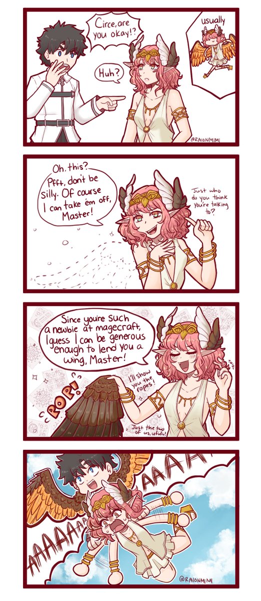 C0mm for <a href="/ElroidTiereon/">Elroid Tiereon 🇨🇱 - Birb Guy</a> : Ritsuka and Circe being a flock of real comedi-hens and taking a trip around the hawk 🪶✨

#Circe #FGO #FateGo