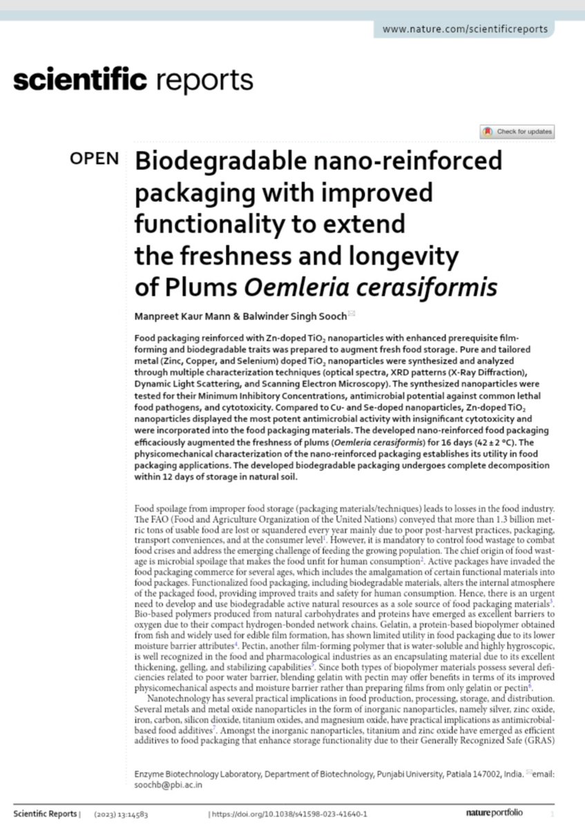 soochbs's tweet photo. I am delighted to share our recent publication appeared in "Scientific Reports- Nature" with Impact Factor 4.9 on 'Biodegradable and Antimicrobial Food Package'
#arvind_iiserm
#pbiunivpta, #daljitami https://t.co/m1BDxxK8LO