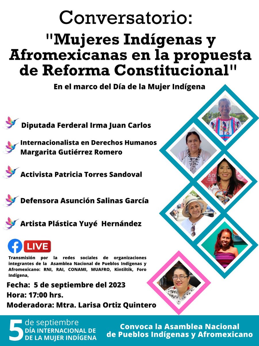 RNI_MX's tweet photo. 🌟 Únete al Conversatorio 
🗓️ 5/sep/23 ⏱️ 5:00 PM CDMX
Escuchemos a mujeres compartir avances y retos sobre los derechos de las mujeres indígenas y afromexicanas. ¡No te lo pierdas! 💪🏽👩🏾‍🤝‍👩🏿
#DíadelaMujerIndígena
#SomosIndígenas
#SomosAfromexicanos
#ReformaConstitucionalIndigenaYa! https://t.co/9lDyxsOz5Q
