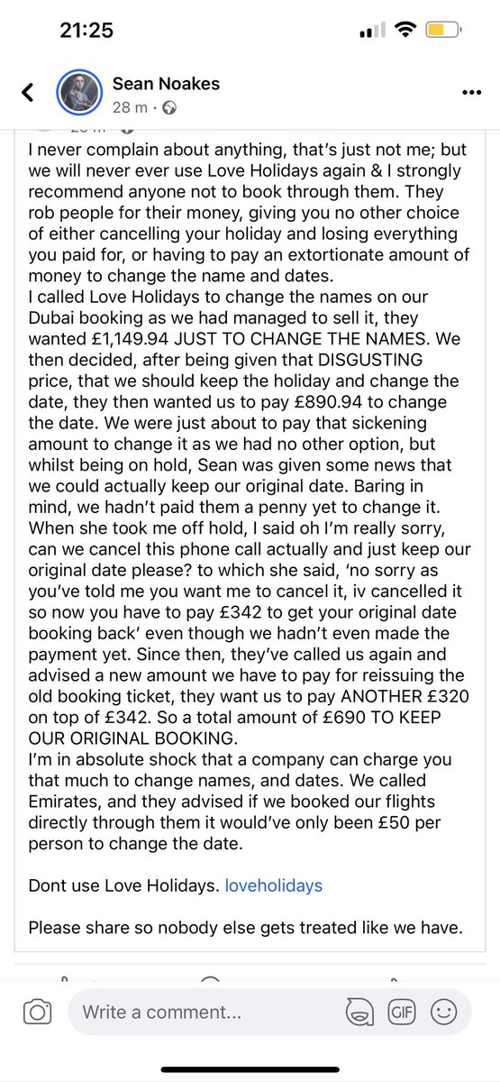 Don’t use @loveholidays people they say they are helping you but they aren’t at all!! Waiting to hear from a “manager” but we will seee they will more than likely charge us more. I just want the original holiday I paid for.