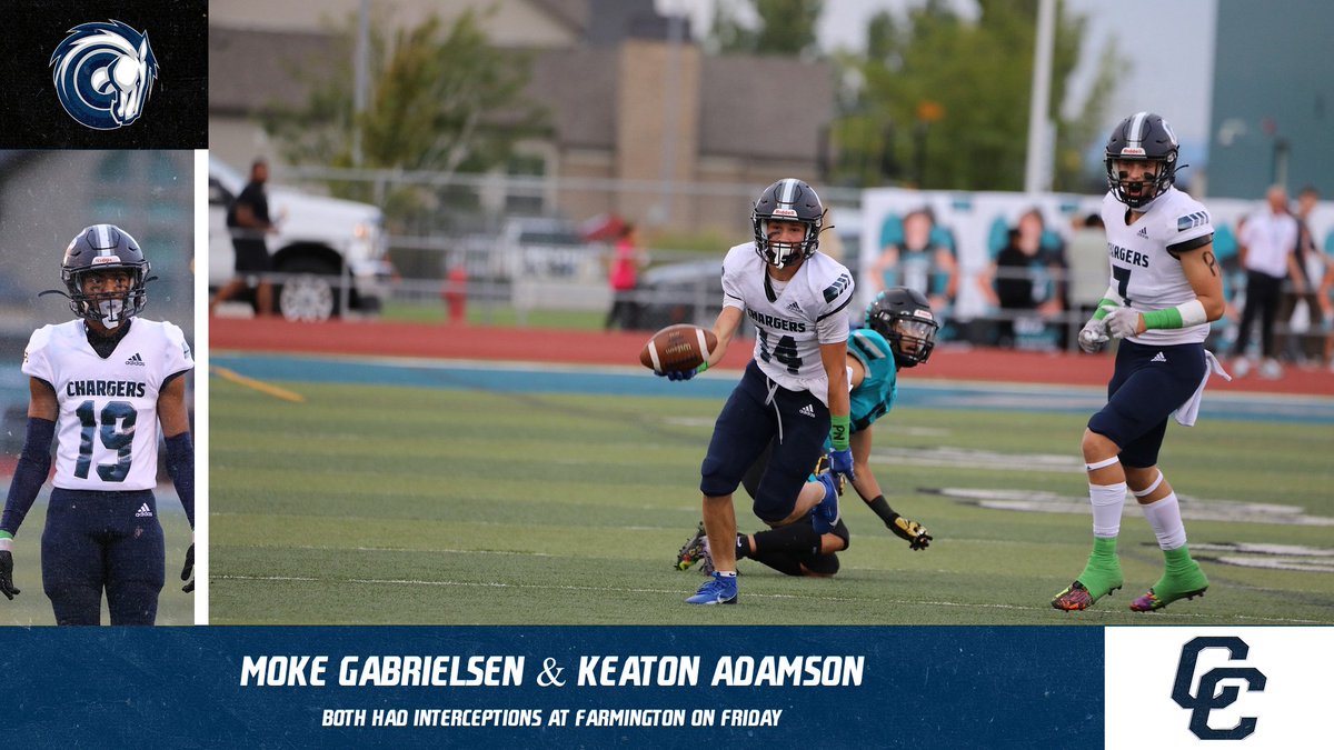 CornerCanyonFootball (@cchsfootball_) on Twitter photo Prime Time Performers: <a href="/MokeGabrielsen/">cola</a> and <a href="/KeatonAdamson/">Keaton Adamson</a> both had interceptions at Farmington on Fri. night. (PC's: Angie Strong) <a href="/HSFBamerica/">High School Football America</a> <a href="/mjfrecruits/">MJF Football Recruiting</a> <a href="/kslsports/">KSL Sports</a> <a href="/KyleMorgan_XOS/">Kyle Morgan CATAPULT Southwest Regional Scout</a> <a href="/MaxPreps/">MaxPreps</a> <a href="/TribPrepsEd/">Trib Preps</a> <a href="/KjarEric/">Eric kjar</a> <a href="/bcavi68/">BJ</a> <a href="/SlingintheP/">Slinginā the Pill Mediaā¢ļø</a> <a href="/canyonsdistrict/">Canyons District</a> <a href="/247Sports/">247Sports</a> <a href="/PrepUtah/">Utah Elite Prep</a> Prime Time Performers: <a href="/MokeGabrielsen/">cola</a> and <a href="/KeatonAdamson/">Keaton Adamson</a> both had interceptions at Farmington on Fri. night. (PC's: Angie Strong) <a href="/HSFBamerica/">High School Football America</a> <a href="/mjfrecruits/">MJF Football Recruiting</a> <a href="/kslsports/">KSL Sports</a> <a href="/KyleMorgan_XOS/">Kyle Morgan CATAPULT Southwest Regional Scout</a> <a href="/MaxPreps/">MaxPreps</a> <a href="/TribPrepsEd/">Trib Preps</a> <a href="/KjarEric/">Eric kjar</a> <a href="/bcavi68/">BJ</a> <a href="/SlingintheP/">Slinginā the Pill Mediaā¢ļø</a> <a href="/canyonsdistrict/">Canyons District</a> <a href="/247Sports/">247Sports</a> <a href="/PrepUtah/">Utah Elite Prep</a>