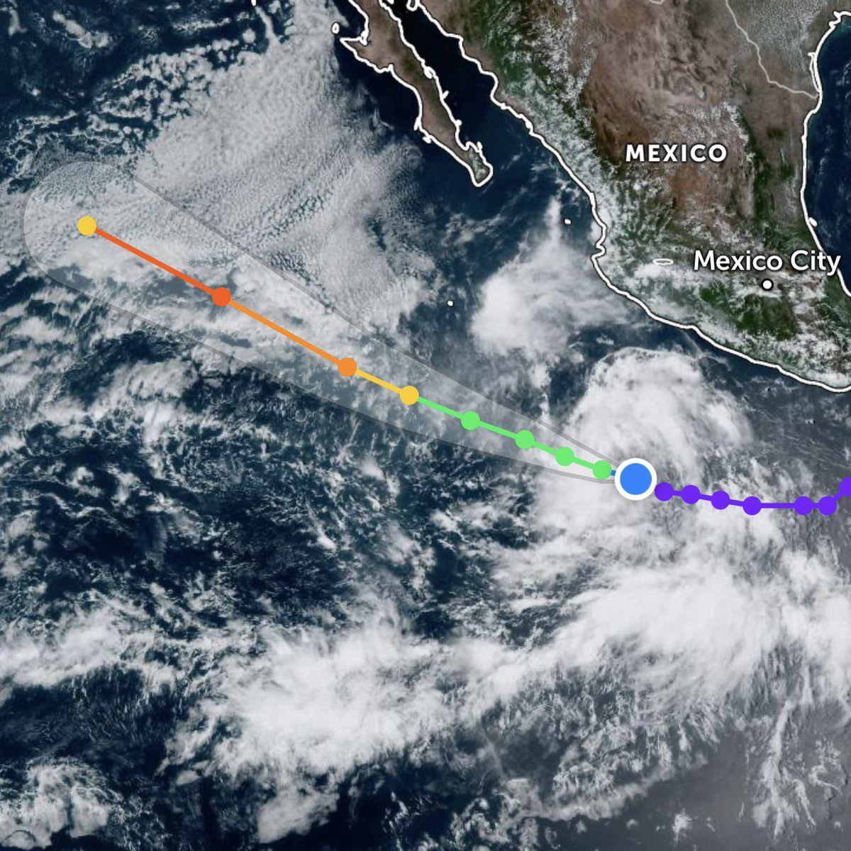 zoom_earth's tweet image. Tropical Depression #11E has developed in the eastern Pacific Ocean. Likely to remain offshore.

Latest: zoom.earth/storms/11e-202…
