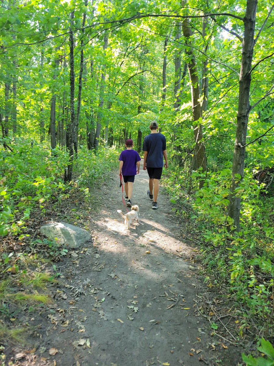 Anderson_KMES's tweet photo. The boys and I enjoyed a hike before the weather got too warm! Frankie enjoyed his first state park hike too! #takeitoutside #ricelakestatepark https://t.co/3TUsYLhrwS