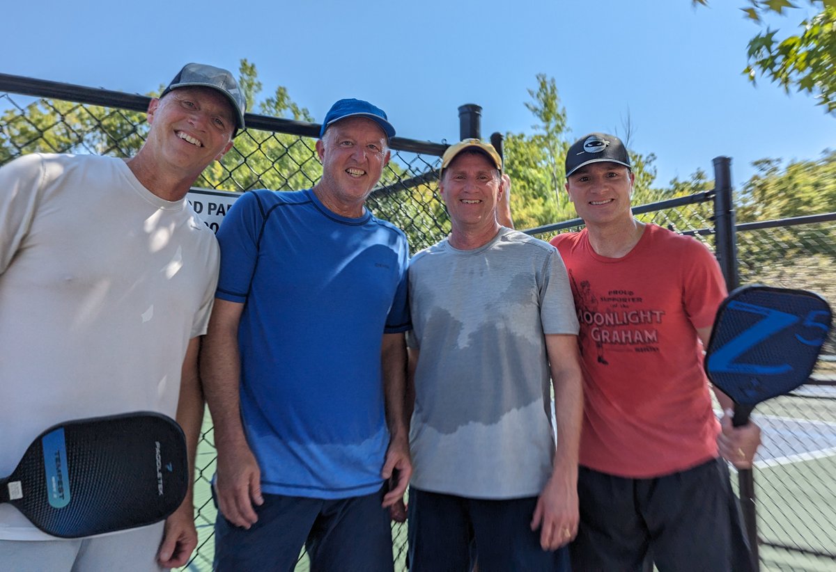 A little Labor Day pickleball with fellow <a href="/SEGaels/">St. Edmond Catholic</a> alum <a href="/TimFlattery/">Tim Flattery</a> <a href="/DanNielsen11/">Dan Nielsen</a> and Mike Nielsen. Photo credit Hans Nielsen.