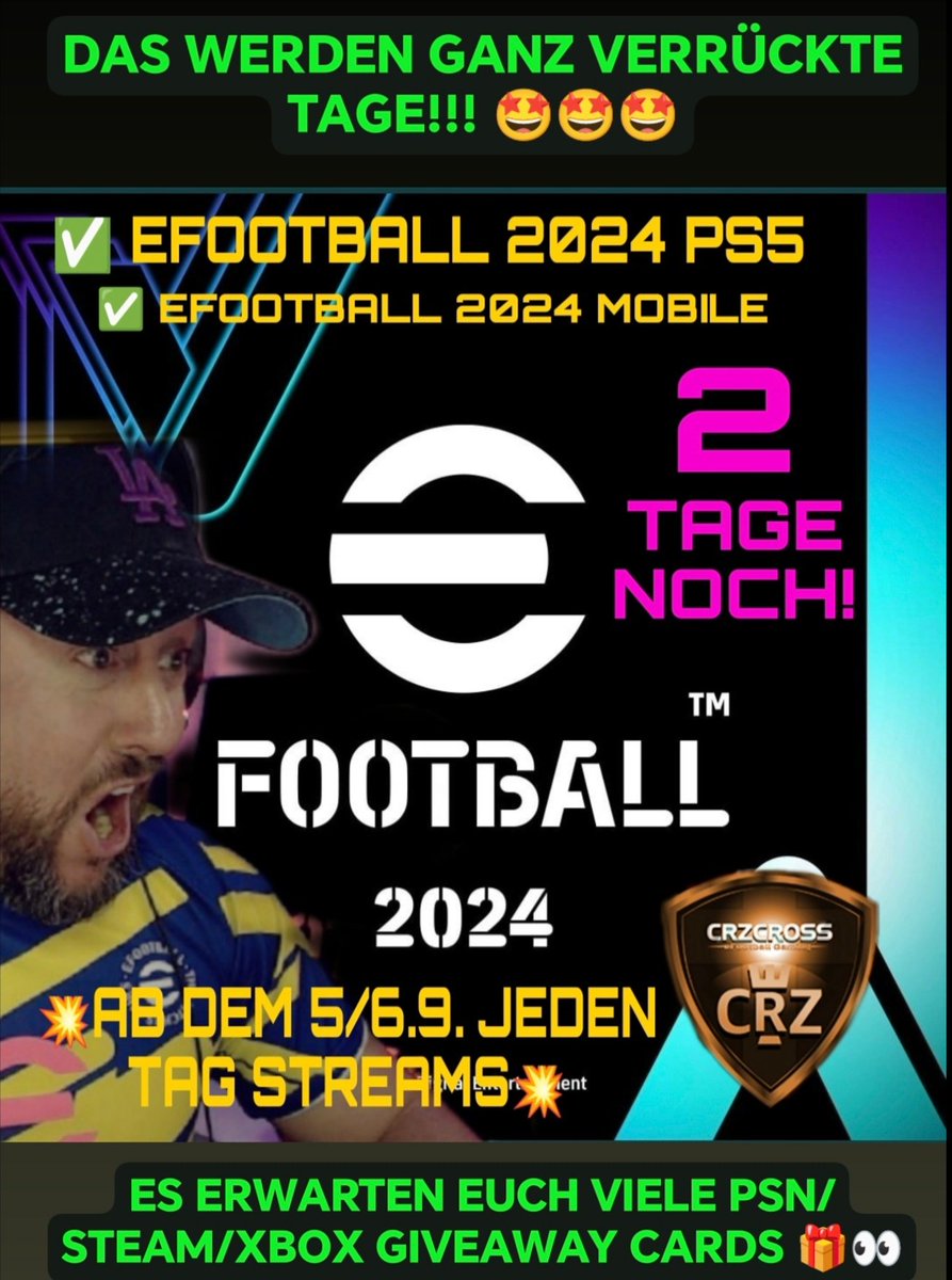 Let's Goooo!!! 💥💥💥
💥✅💜 JETZT FOLLOW AUF MEINEM TWITCH KANAL DA LASSEN DAMIT IHR NIX VERPASST!!! 💥✅💜
➡️↔️↔️ twitch.tv/crzcross 💟🛎️
#eFootball2023 #eFootball2024 #efootball24 #efootball2024news #efootball2024mobile #twitchpartner #Dreamteam
