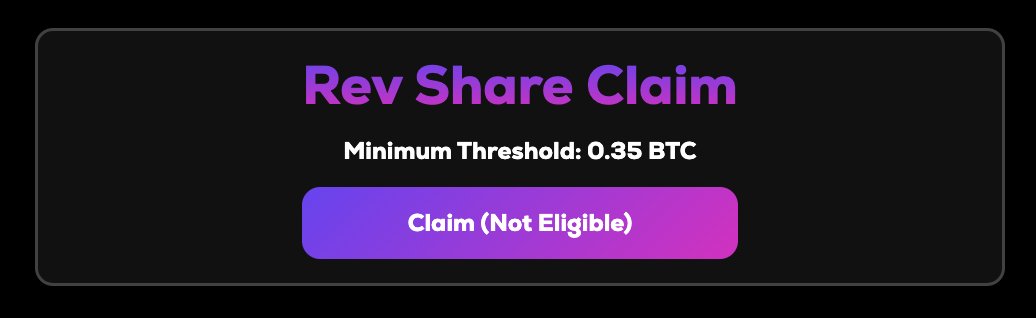 1/2 Revshare is now live! Payouts will be calculated according to the amount of tokens held. To initiate the payout process, The Swap must reach a swap threshold of 0.35 BTC. $FUSION