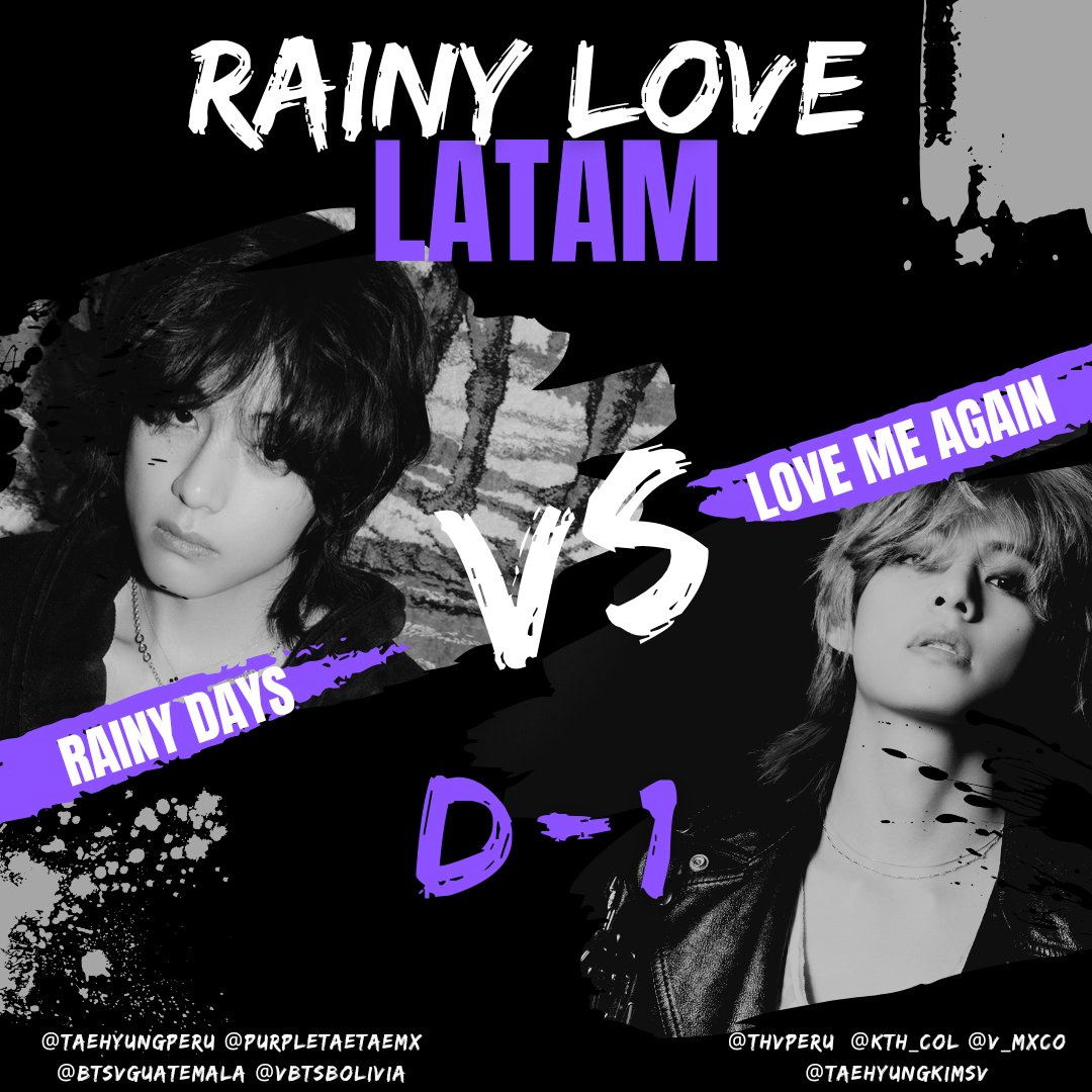 BTSVGuatemala's tweet photo. 🌧️☂️ RAINY LOVE LATAM 💜🙆♂️
D-1
🎶: STATIONHEAD ↓
https://t.co/3bpvj1fDv6
🏆: 100 OYENTES
Horario:
03:00 PM - 8:00 PM 🇬🇹🇸🇻🇲🇽
04:00 PM - 9:00 PM 🇵🇪🇨🇴
05:00 PM - 10:00 PM 🇧🇴
#TEAMRAINY #V_RainyDays https://t.co/bk3vIz9rRn