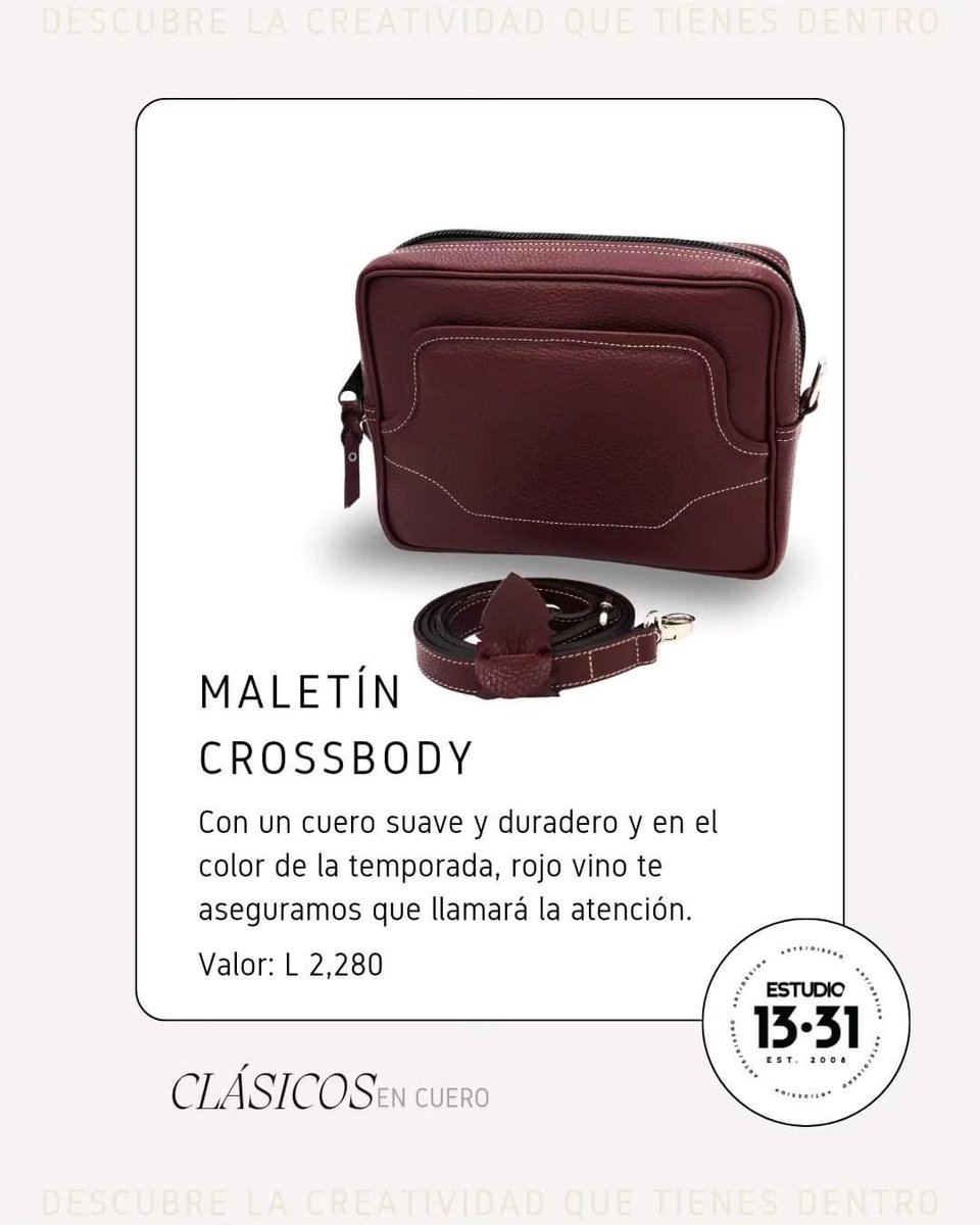 Bolsos1331's tweet photo. No se si te pasa, pero casi siempre buscamos clásicos que sean duraderos, que combinen con nuestros outfits.
Te invitamos a descubrir el maletín crossbody, un nuevo modelo del 2023.
📲 +504 9412-246 https://t.co/Hanaf8V6TT
#estudio1331 #sustainable #fashion #diseñodeautor https://t.co/D07RL1MJxk