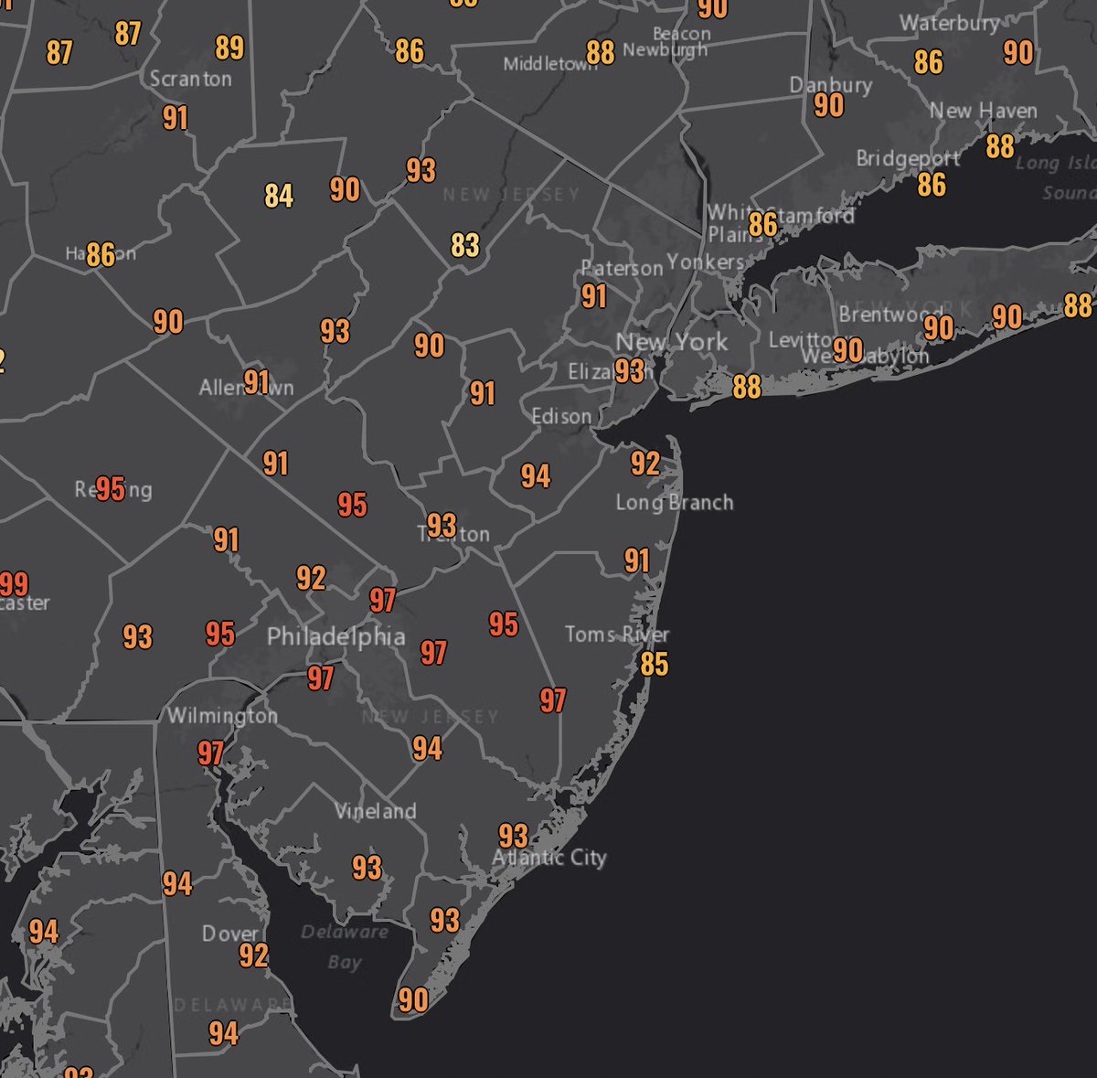 DaveCurren's tweet photo. Day 2 of 3 (maybe 4?) of 90ΒΊ+ #SeptemberSizzle
Newark missed tying the record by just 2ΒΊ (95ΒΊ 2018)
#NJwx @News12NJ #LDWeekend https://t.co/sE2PjQ2YMI