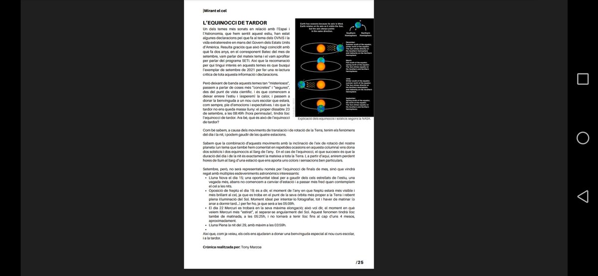 MeteoAdM's tweet image. 👉i "Mirant el cel" a la pàg. 25 amb "L'equinocci de tardor" @BatecADM #ArenysdeMunt @FoscaClara @Esteve_TorrentF @epicjoan1 @ElCentreAdM #setembre2023 #revistainformativa