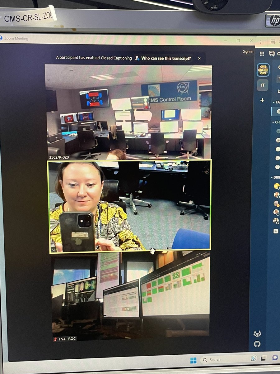 Greetings from the <a href="/CMSExperiment/">CMS Experiment CERN</a> control room where I’m presently on shift. We have permanent video connections to other remote control rooms, tonight (or should I say this afternoon 😇) Jingli is connecting from <a href="/Fermilab/">Fermilab</a> to do the data quality monitoring!