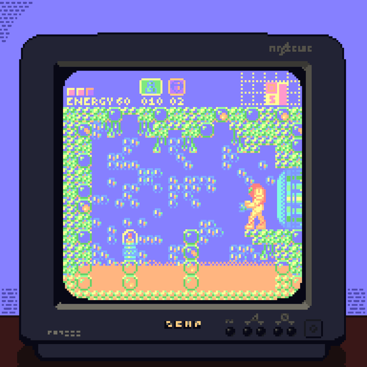gaidenblk's tweet photo. Eu queria fazer uma moldura para a imagem do Metroid, então pensei, por que não colocá-la na TV?

#pixelart #pixel #art #pixelartist #aseprite #metroid https://t.co/xchfdaPMMV