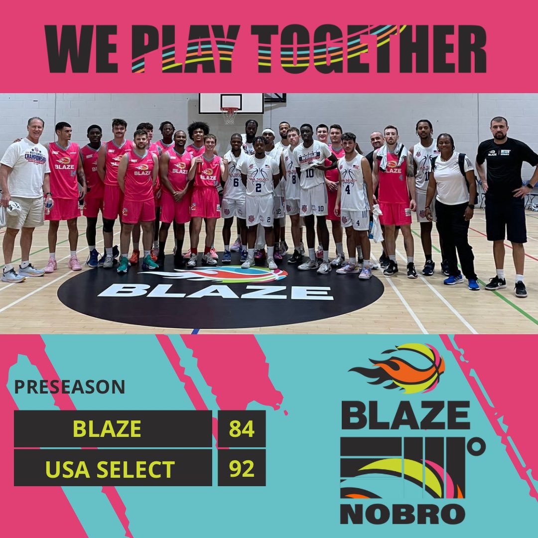 bballblaze's tweet photo. The senior men kicked of their 23/24 season with a high tempo game against the @USASelectBBall . Blaze battled hard but lost out by 8 points in the end. We wish our opponents safe travels and hope they enjoy the rest of their UK tour #weplaytogether #goblaze #blaze https://t.co/I3oq8hFHEw