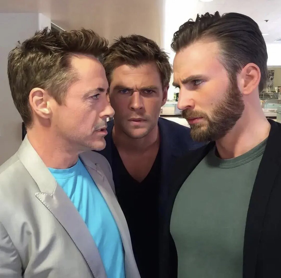 robert_c_evans_'s tweet photo. POV:Say #Hi 👋 to the #bigthree 
Just kidding😂 we’re more #goofy than we look😂🤣
Really Miss you guys #ChrisHemsworth &amp; #RDJ were arguably the best #Trio in  #Hollywood 
Don’t y’all agree..?? https://t.co/LFuAfNYqLq