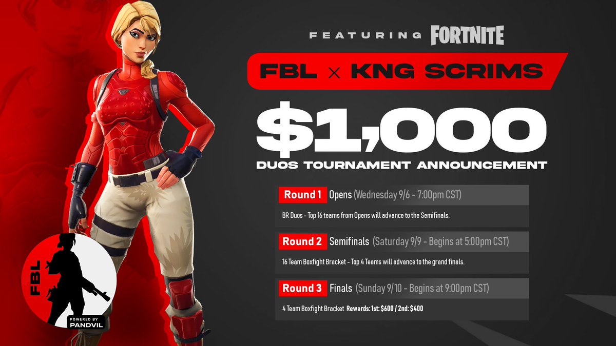 pandvilglobal's tweet photo. $1000 duo boxfights tournament this Wednesday/Sunday 

We will pick 6 duos straight to finals! 
You MUST 

Follow @PandvilFBL 
Comment @ your duo &amp; Retweet 

If you want to play the open qualifier Wednesday head over to @KungarnaScrims https://t.co/rzb1KO3M47