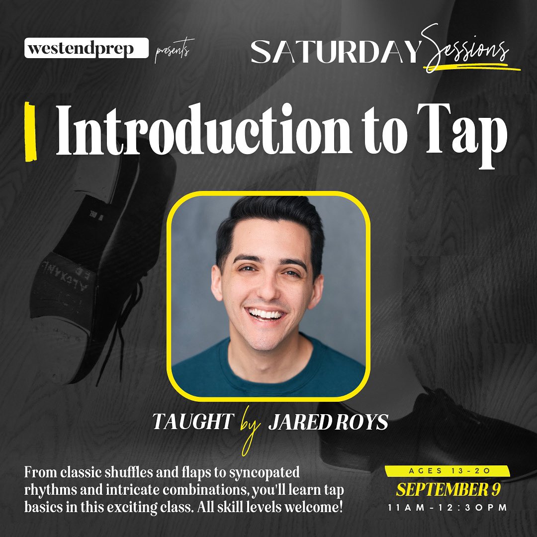 Our first Saturday Sessions is fast approaching. Take Intro to Tap with Jared Roys this Saturday, 9/9 🕺

💸 Only $15?! Wooooweee! 
🎭 theaterwestend.com/westendprep 

#theaterwestend #westendprep #saturdaysessions #musicaltheater #saturdayclasses #historicdowntownsanford #sanfordfl