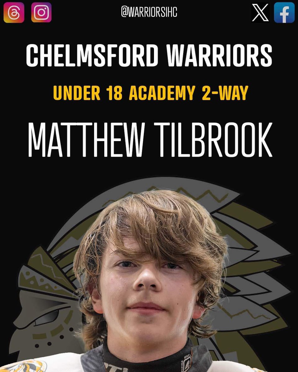Joining the Warriors on a two way agreement with the Academy U18 side this season is forward Matthew Tilbrook. 

Matthew joined Chelmsford from Romford last season as an Under 16 and will now step up to senior hockey whilst also playing with the U18s.

Welcome Matthew
