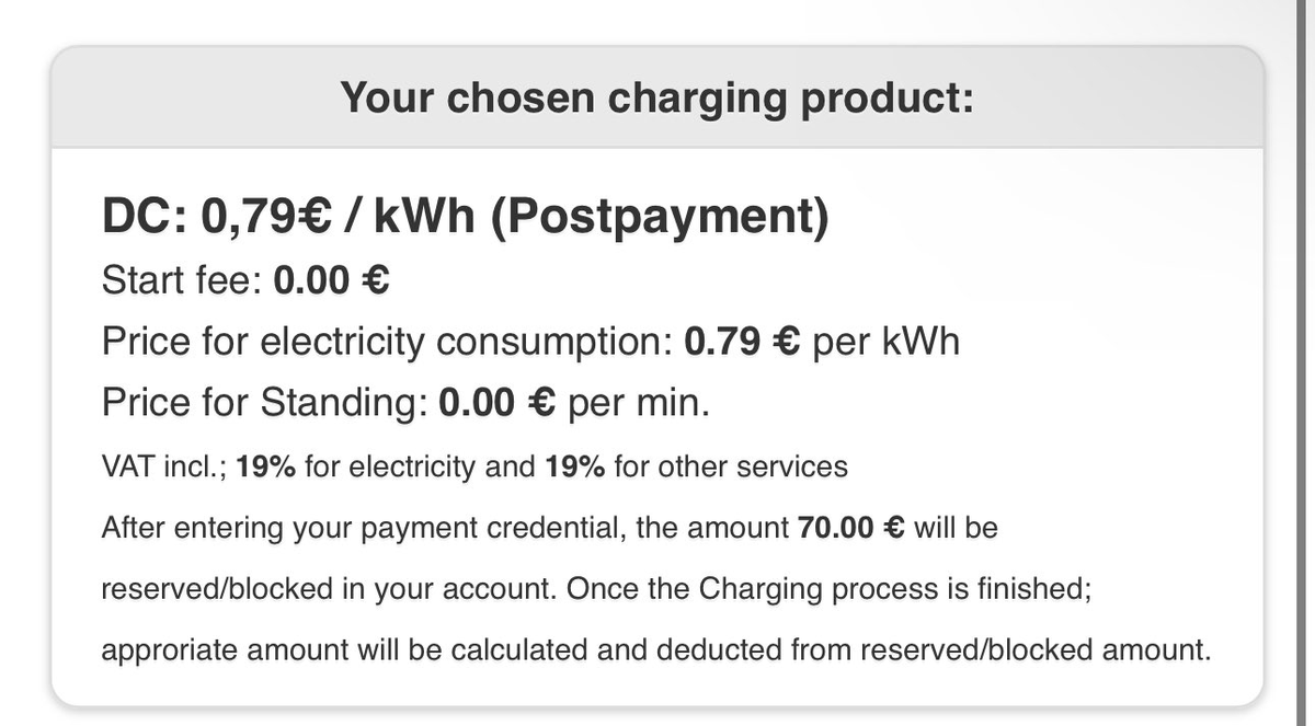 electricfelix's tweet photo. Driving an EV around Germany as a tourist:
€ 0,79/kWh completely casual,
€ 70,- pre-auth!
⚡️⚡️⚡️
#hardknocklife
#tariffs
#McD
#EweGO https://t.co/OqNLn4mGRW