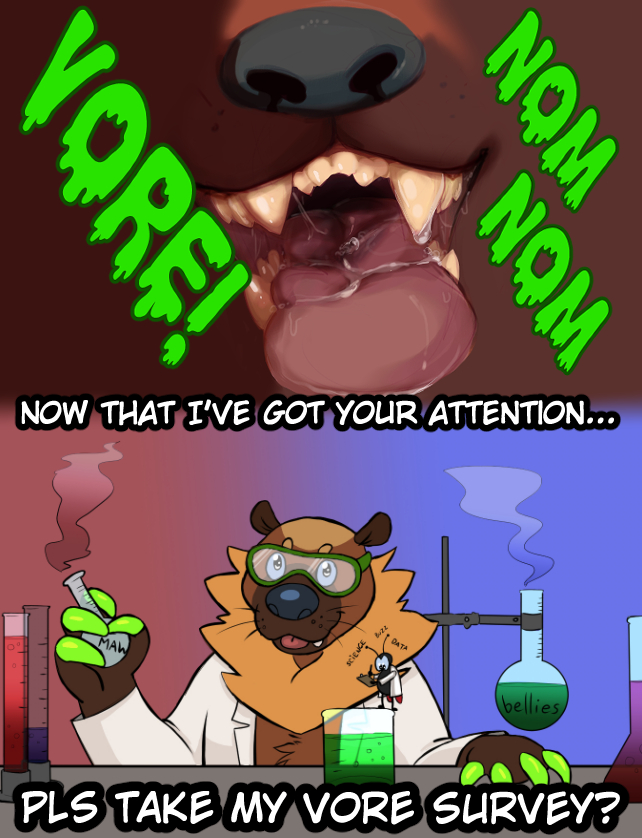 GreedyGulo's tweet photo. Introducing:  The Vore-vey! (Vore Survey)

Doing a bit of (sexy sexy) Market Research (the vorny kind.) 
RT's, links, ect is all greatly appreciated! 
https://t.co/blcIfl8k99 https://t.co/vvhiM66R3Y