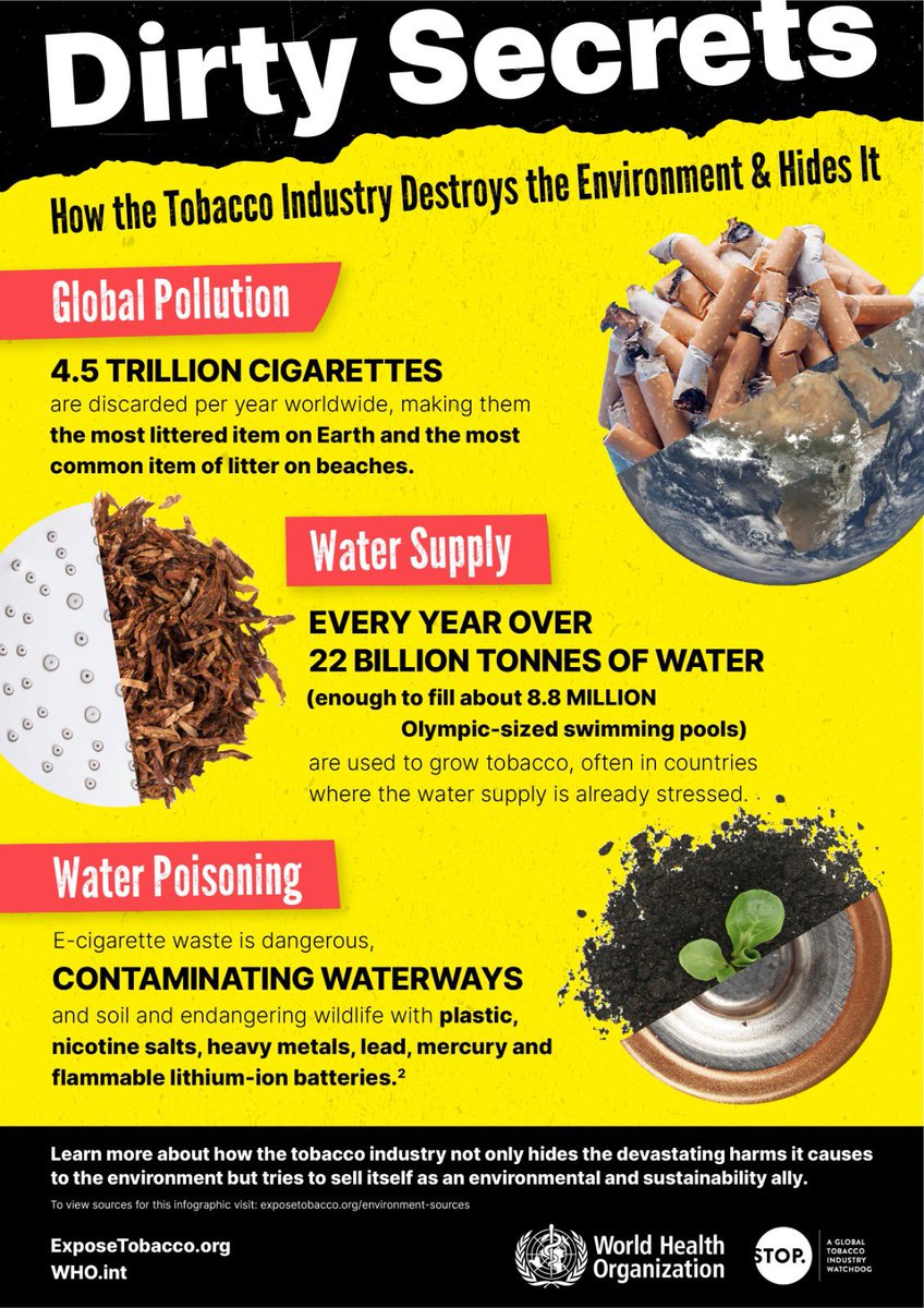 How the Tobacco Industry Destroys the Environment and Hides It
1️⃣ Global Pollution 
2️⃣ Water Supply
3️⃣ Water Poisoning 

#SCADCares 
#ACS2023 
#EndTobaccoNow 
#ClimateSummit2023