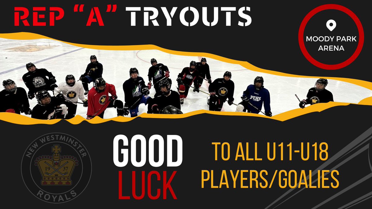 On behalf of NWMHA and in the company of our dedicated coaches, volunteers, and evaluators, we're here to cheer on the players and goalies as they kick off tryouts for our Rep "A" teams today. Wishing you all the best of luck! #newwestroyalsmha #minorhockey #bchockey #tryouts