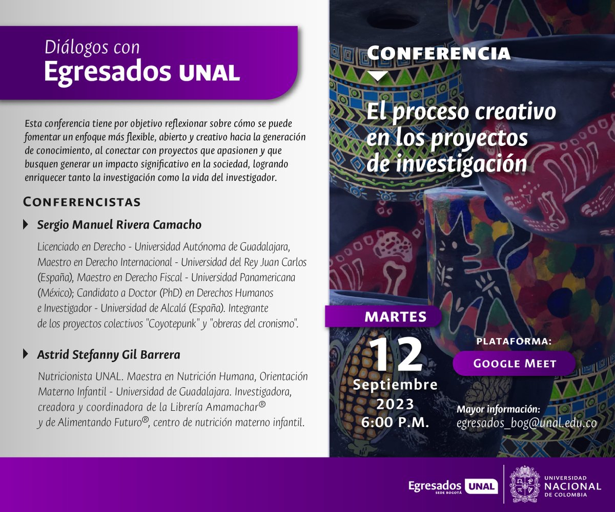 eunbogota's tweet photo. ¡Anímate y participa! en la conferencia "El proceso creativo en los proyectos de investigación", el próximo martes📅 12 de septiembre a las⏰6:00 pm. 🙌Acceso libre previa inscripción 👉 https://t.co/nKIEp8RuDm #SomosUNAL #EgresadosUNAL #DiálogosEUNAL https://t.co/okfFX9WbF3