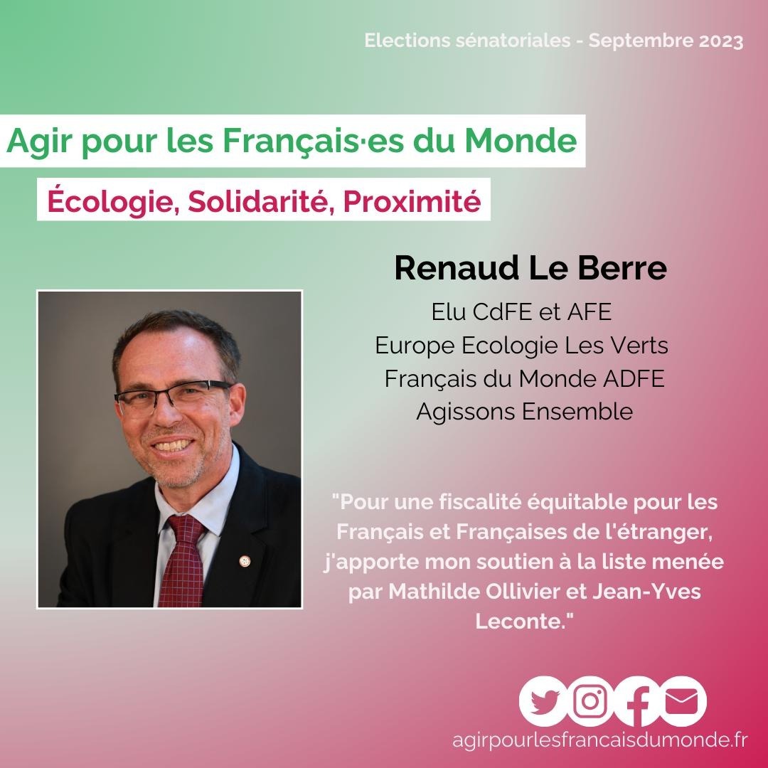 Merci <a href="/BerreRenaud/">Renaud Le Berre</a> pour ton soutien à notre liste. Ton expertise à l'#AFE où nous siégeons ensemble en Commission Finances &amp; ton travail de terrain sont précieux pour demander un budget à la hauteur des enjeux pour les #Francaisdeletranger et nos services publics à l'étranger.