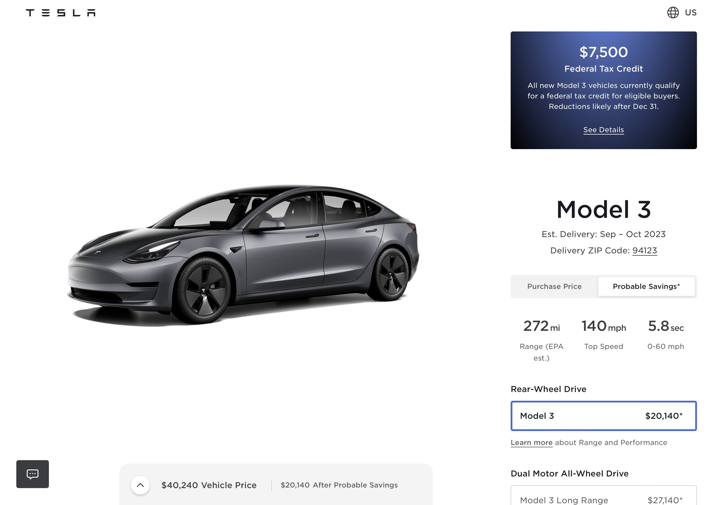 Tesla model 3 gas savings discount