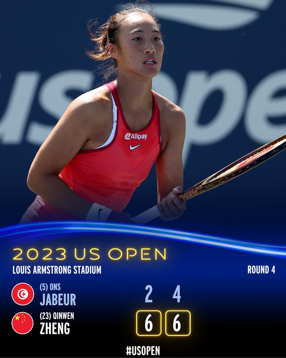 usopen's tweet image. Qinwen Zheng has punched her ticket to the quarterfinals! 😱