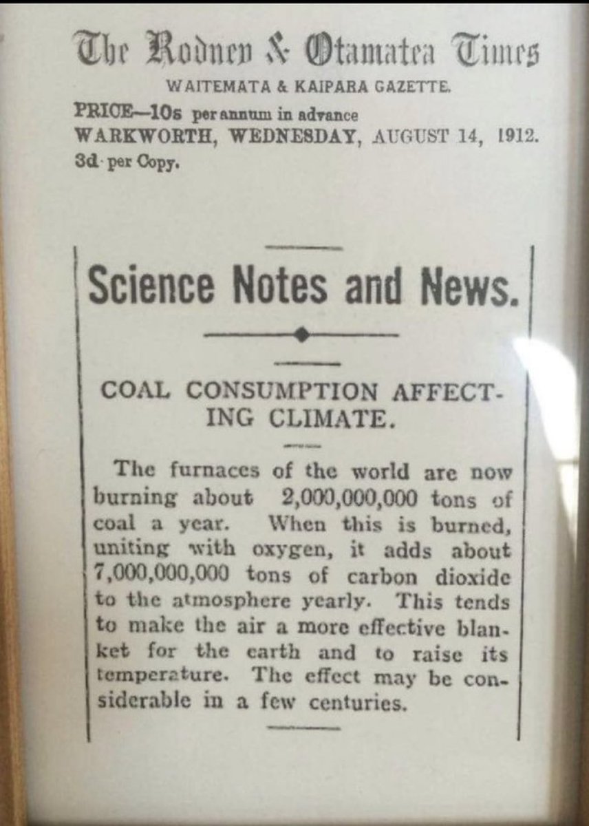 An article about the relationship between burning coal and global warming. (1912)