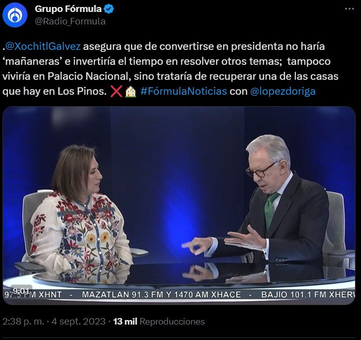 Taboada_Mx's tweet photo. 🚨 ¡A L E R T A!

Anuncia @XochitlGalvez que si es presidenta cerraría el Complejo Cultural Los Pinos para utilizarlo como residencia presidencial. Millones perderíamos un espacio público y ella ganaría una mansión.

¡No lo permitamos! 😤 https://t.co/NMdudxJwSI